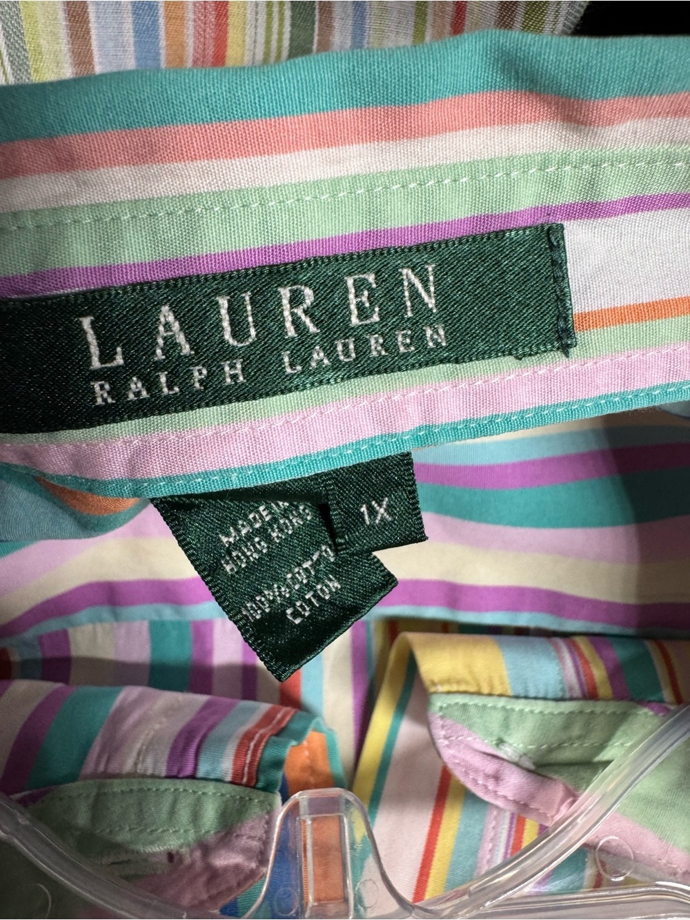 Lauren Ralph Lauren 1X Multicolor Striped Cotton Button Down Shirt Tunic - Picture 6 of 8